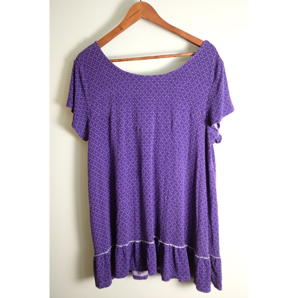 Simply Vera Vera Wang Purple Polka Dot Pajama Top Lace Trim Ruffle Hem XL - Picture 4 of 4